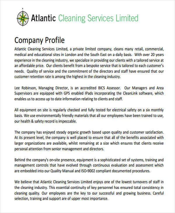 Company profile sample document